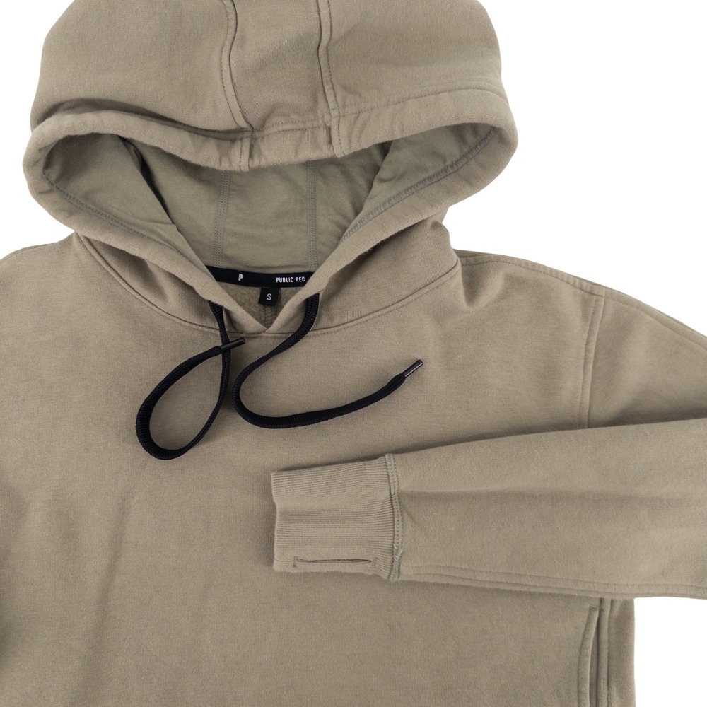 Public Rec Womens S Hoodie Taupe Tan Cropped Thumbhole Athleisure Sweatshirt
